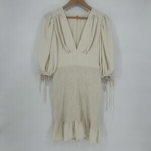 Amanda Uprichard Cream Midi Dress Size Small – Ruched & Ruffled